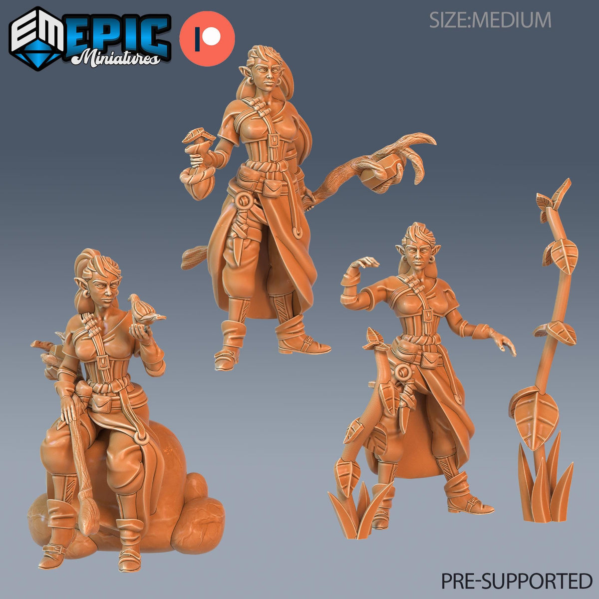 Elven Earth Druid Set of 3 DND miniatures group photo Arcane Dungeon