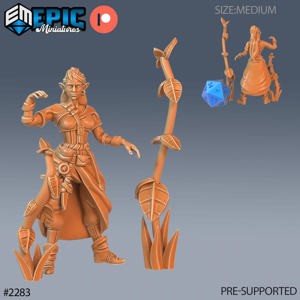 Elven Earth Druid Option #2283 front DND miniature Arcane Dungeon 16k resin