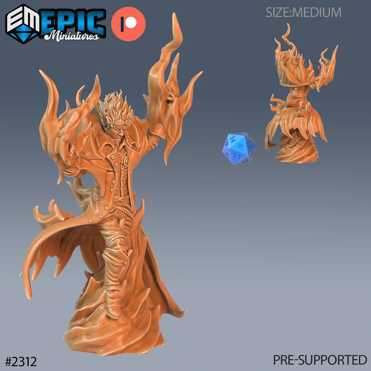 Fire Genasi Adventurer Option #2309 front DND miniature Arcane Dungeon 16k resin