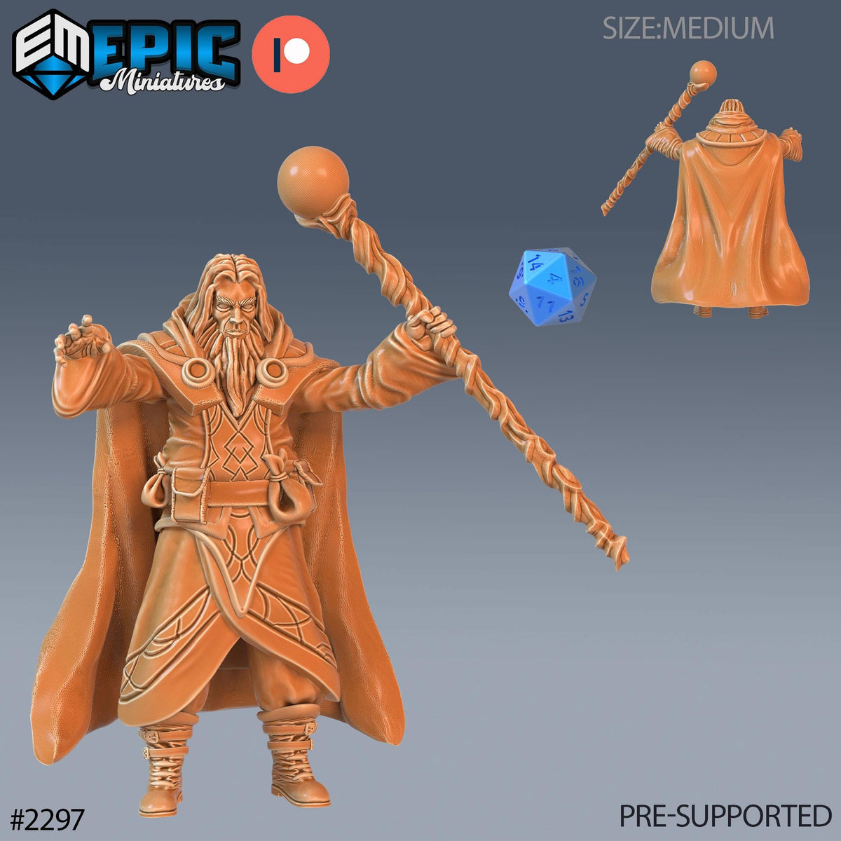 Wizard Adventurer Option #2297 front DND miniature Arcane Dungeon 16k resin