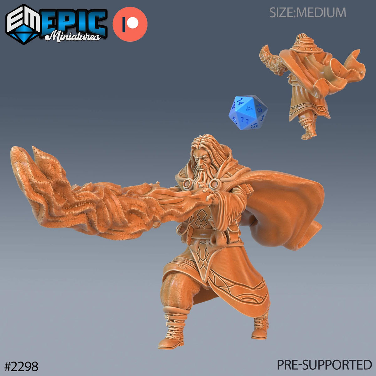Wizard Adventurer Option #2298 front DND miniature Arcane Dungeon 16k resin