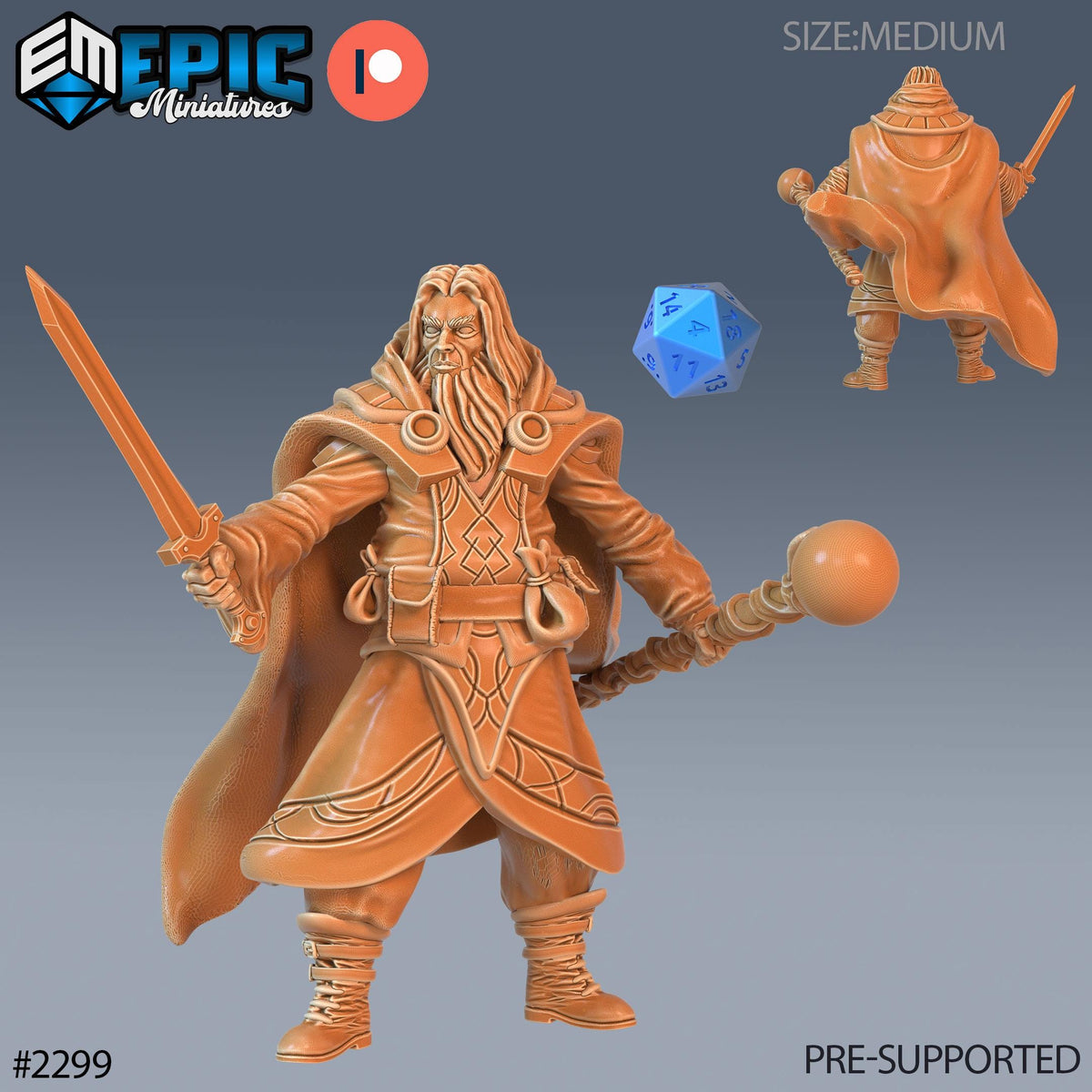 Wizard Adventurer Option #2299 front DND miniature Arcane Dungeon 16k resin