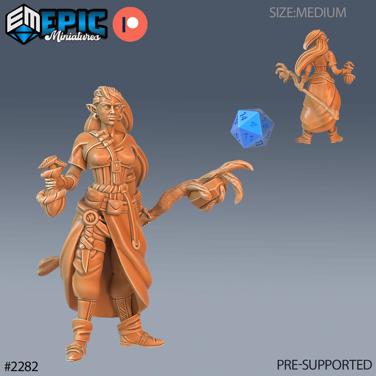 Elven Earth Druid Option #2282 front DND miniature Arcane Dungeon 16k resin