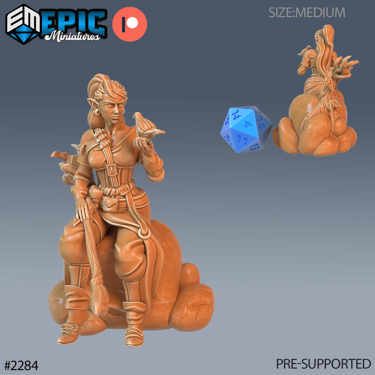 Elven Earth Druid Option #2284 front DND miniature Arcane Dungeon 16k resin