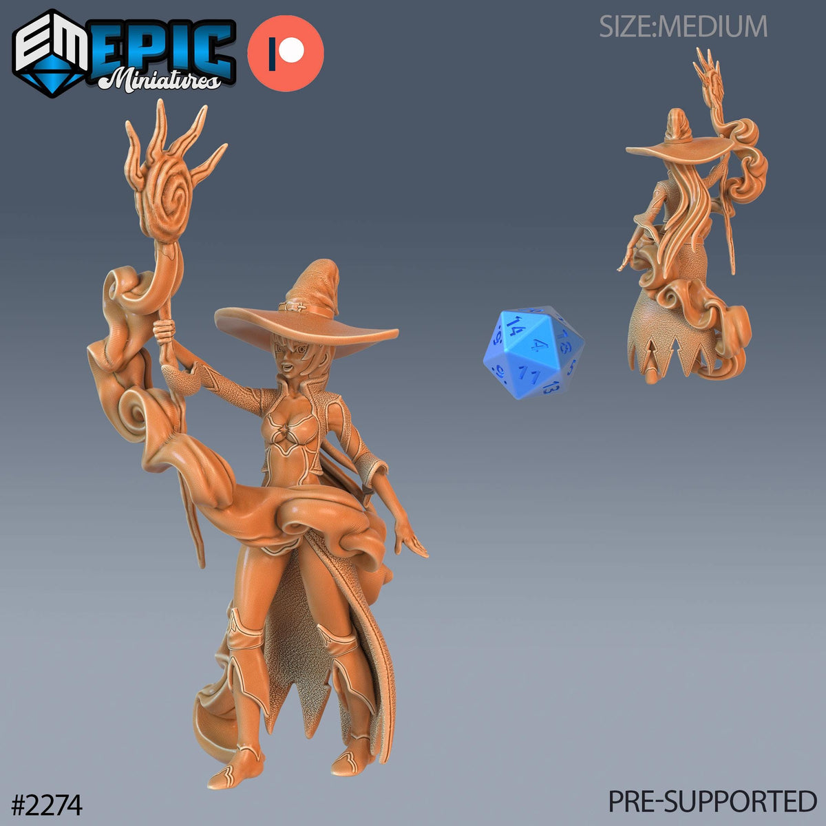 Young Witch Option #2274 front DND miniature Arcane Dungeon 16k resin