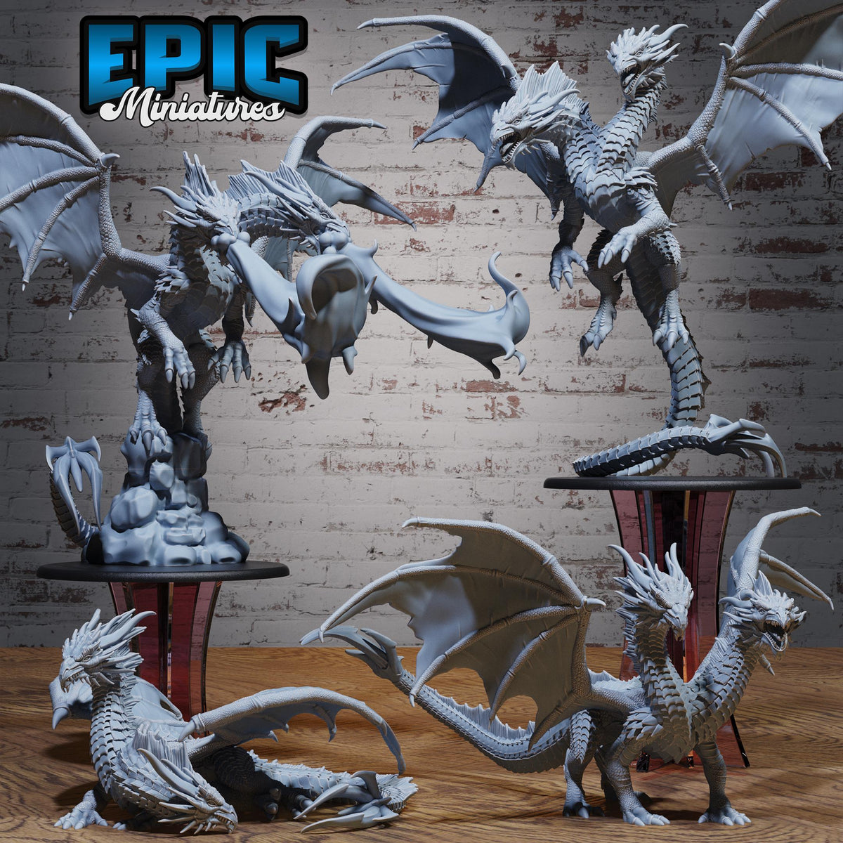 Two Headed Dragon Set of 4 DND miniatures group photo Monster Frenzy