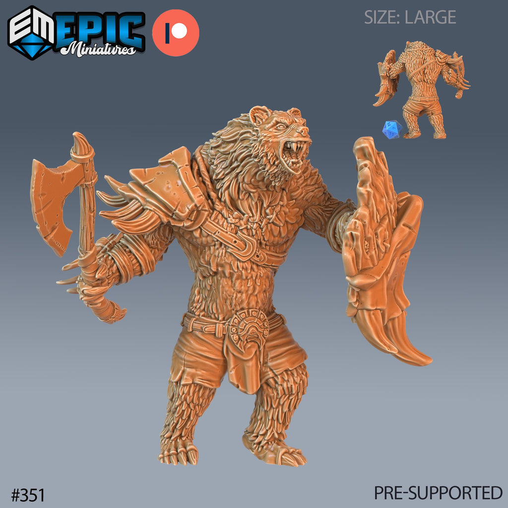 Werebear Set of 4 DND Minis | Monster Rampage Collection | TTRPG | Chult Tomb of Annihilation Wildemount Out of the Abyss Option #351 front DND miniature  16k resin