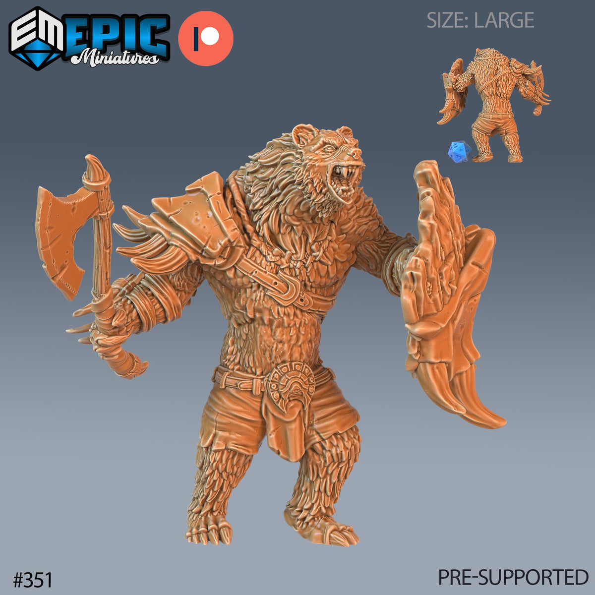 Werebear Set of 4 DND Minis | Monster Rampage Collection | TTRPG | Chult Tomb of Annihilation Wildemount Out of the Abyss Option #351 front DND miniature  16k resin
