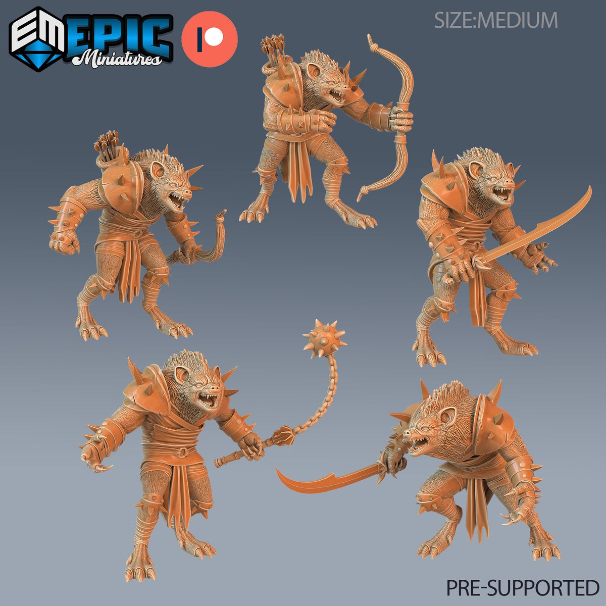 Gnoll Set of 5 DND Minis | Monster Rampage Collection | TTRPG | Chult Tomb of Annihilation Wildemount Out of the Abyss Archer Warrior DND miniatures group photo