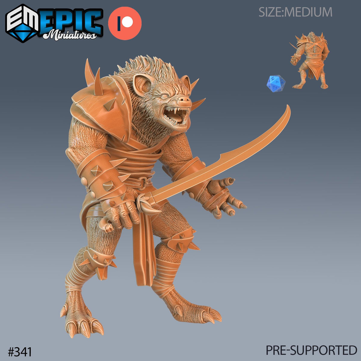 Gnoll Set of 5 DND Minis | Monster Rampage Collection | TTRPG | Chult Tomb of Annihilation Wildemount Out of the Abyss Archer Warrior Option #341 front DND miniature  16k resin