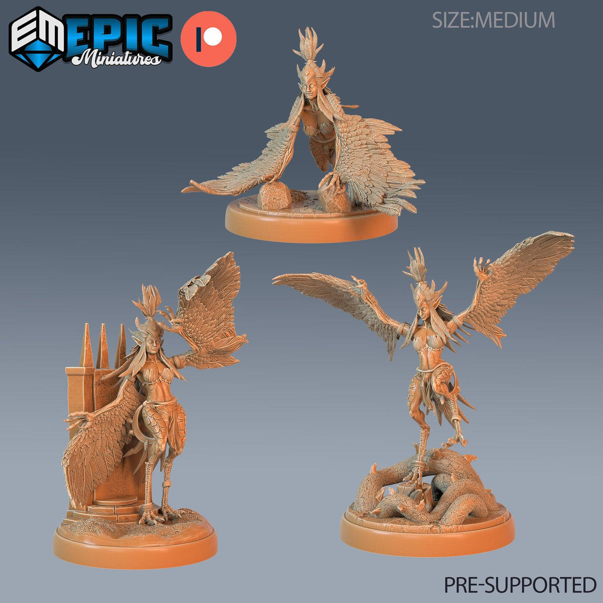 Harpy Lady Set of 3 DND Minis | Monster Rampage Collection | TTRPG | Chult Tomb of Annihilation Wildemount Out of the Abyss DND miniatures group photo