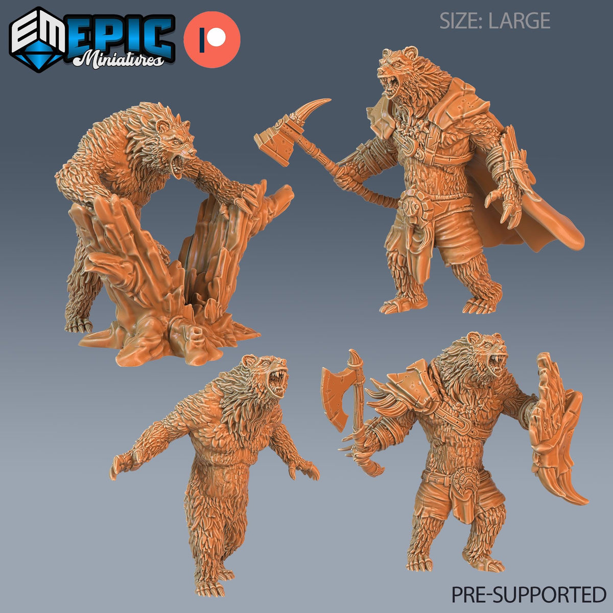 Werebear Set of 4 DND Minis | Monster Rampage Collection | TTRPG | Chult Tomb of Annihilation Wildemount Out of the Abyss DND miniatures group photo