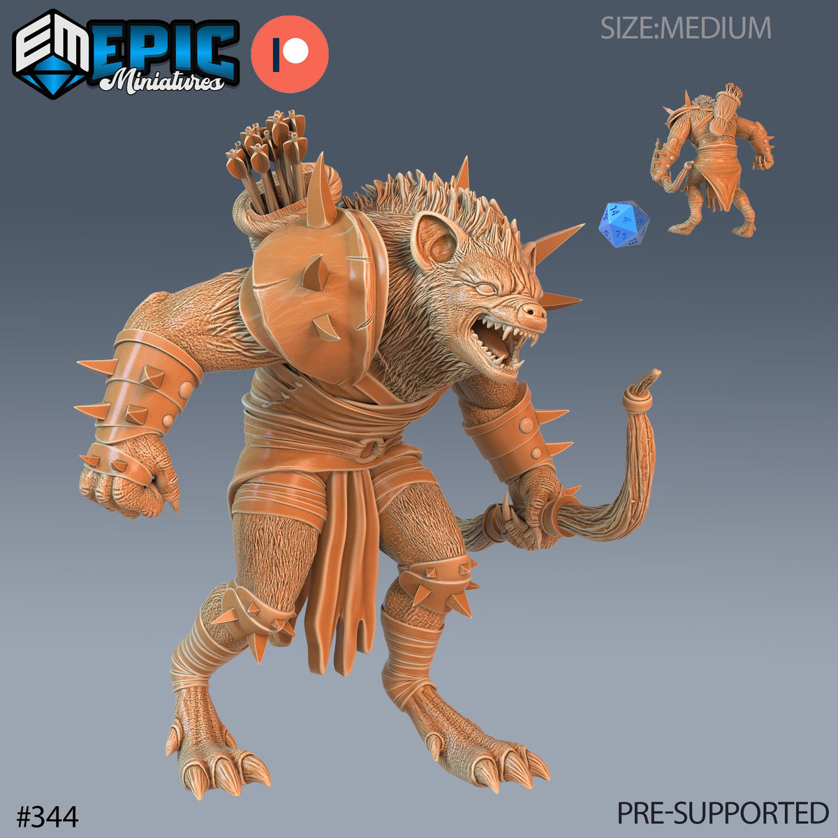 Gnoll Set of 5 DND Minis | Monster Rampage Collection | TTRPG | Chult Tomb of Annihilation Wildemount Out of the Abyss Archer Warrior Option #344 front DND miniature  16k resin