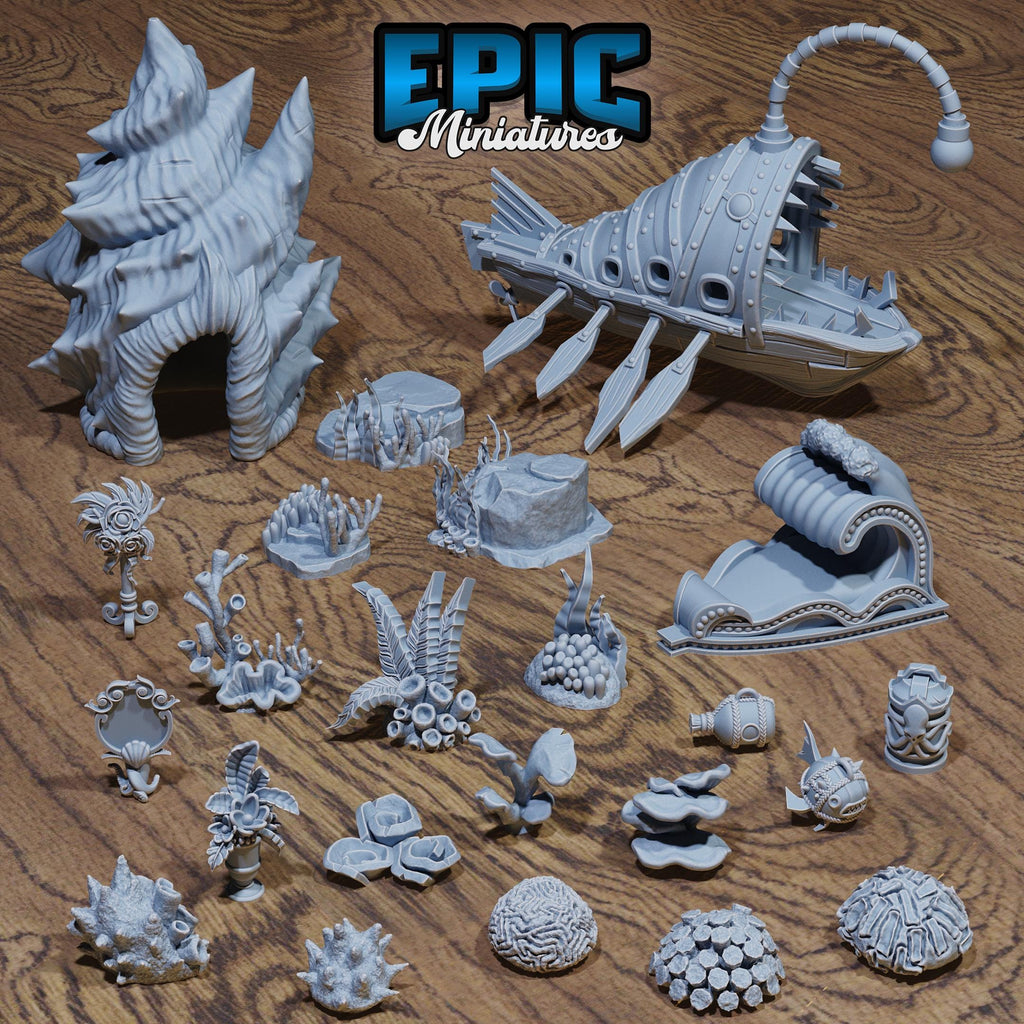 Underwater Scatter Terrain 1 (Items in Video) front DND miniature Deep Sea Mysteries 16k resin