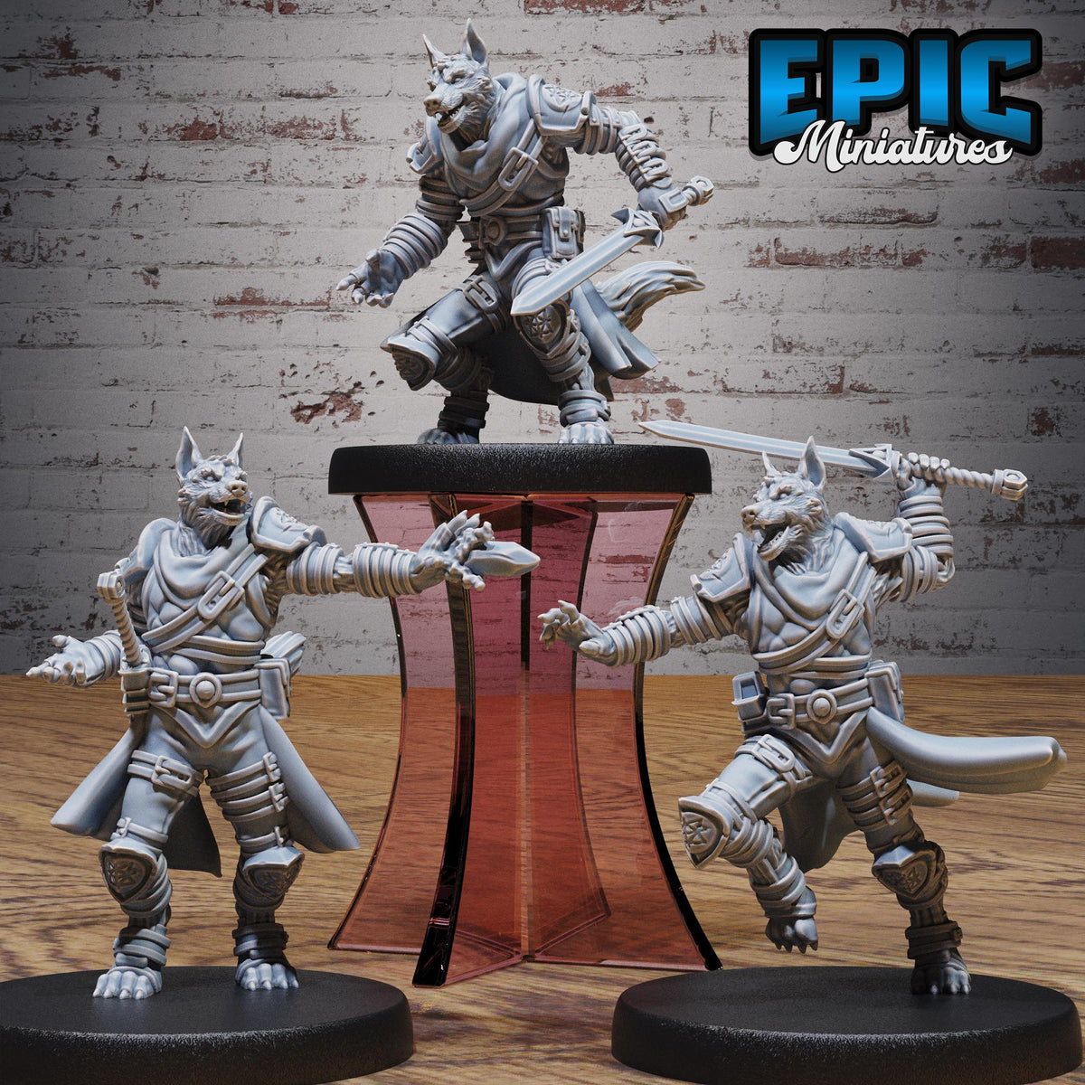 Dog Folk Adventurer of 3 DND miniatures group photo Witch Forest