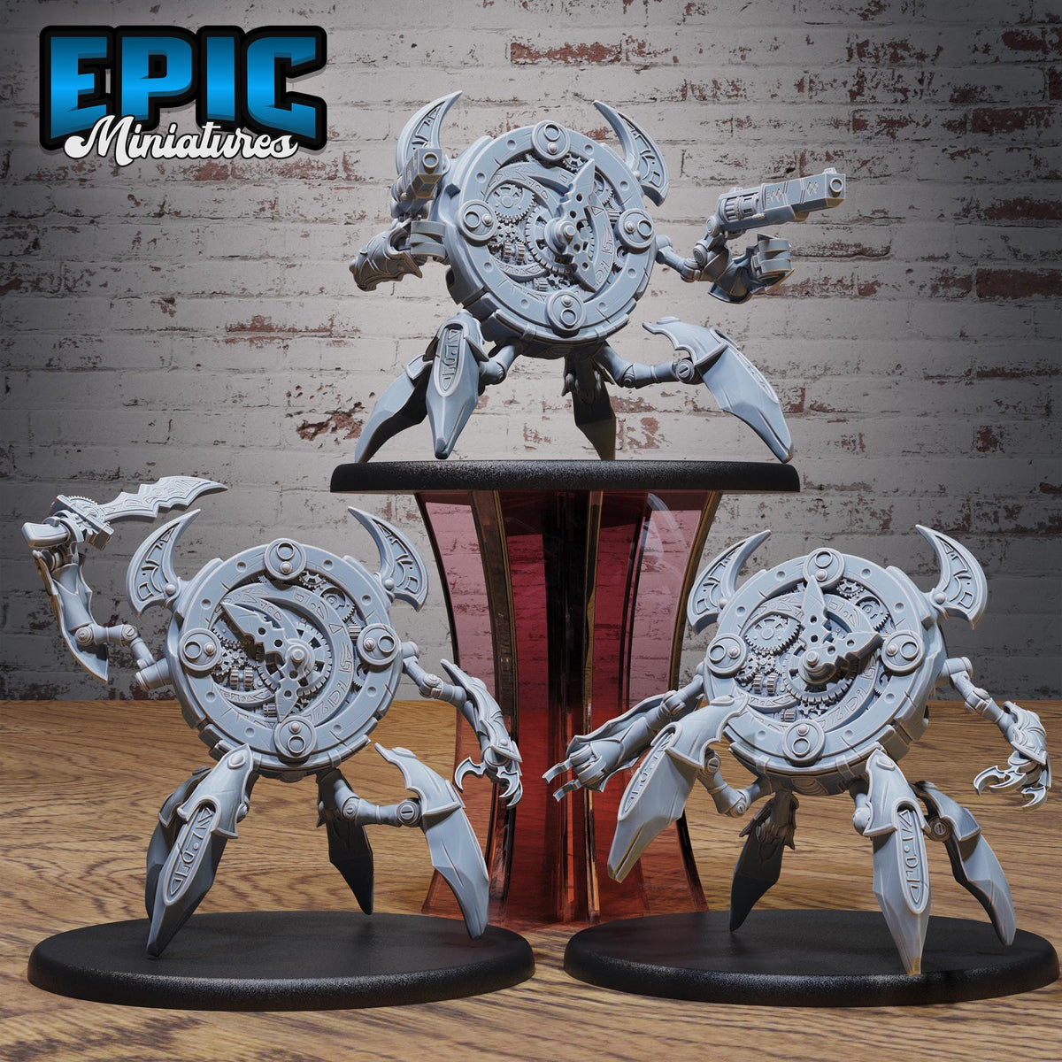 Clockwork Golem Set of 3 DND miniatures group photo Mechanus Clockwork