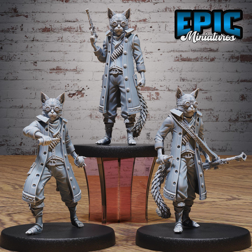 Catfolk Gunner Jasper Set of 3 DND miniatures group photo Mechanus Clockwork