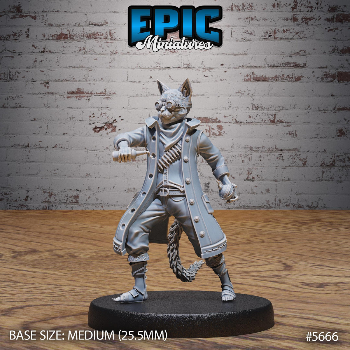 Catfolk Gunner Jasper Option #5666 front DND miniature Mechanus Clockwork 16k resin