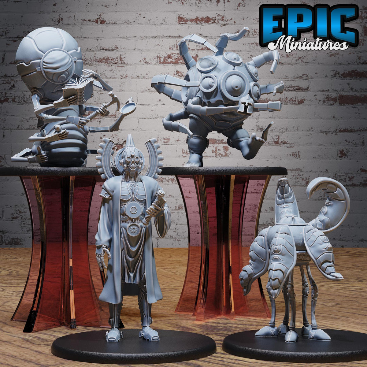 Tertian Nonaton Decaton Pentadrone Set of 4 DND miniatures group photo Mechanus Clockwork