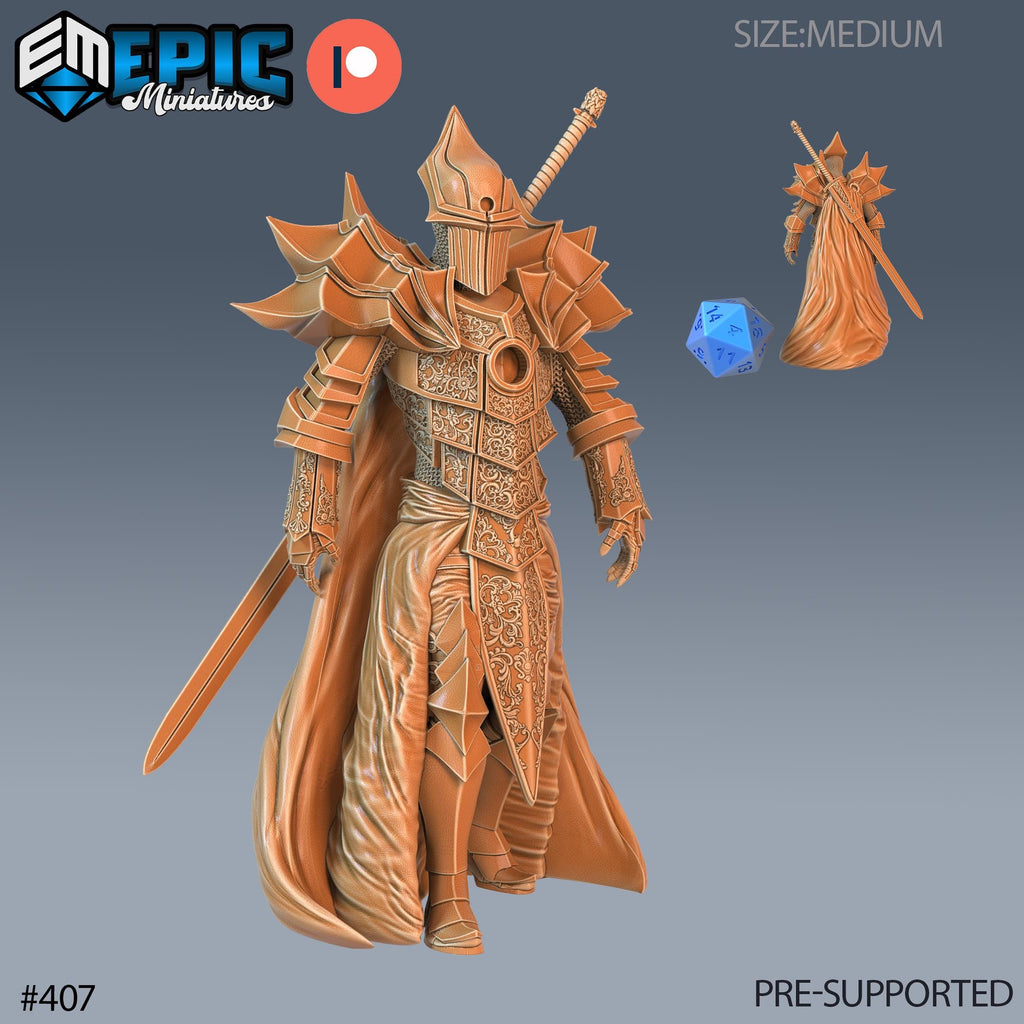 Dark Knight Set of 3 DND Minis | Last Rebellion Collection | TTRPG | Waterdeep Exandria Tiamat Curse Strahd Armor Option #407 front DND miniature  16k resin