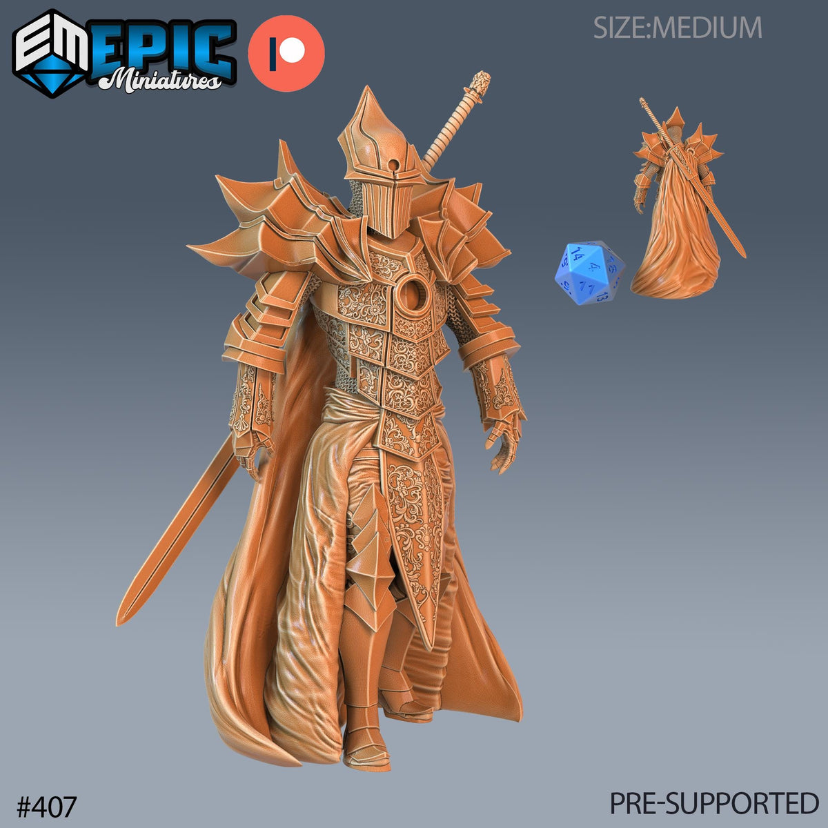 Dark Knight Set of 3 DND Minis | Last Rebellion Collection | TTRPG | Waterdeep Exandria Tiamat Curse Strahd Armor Option #407 front DND miniature  16k resin