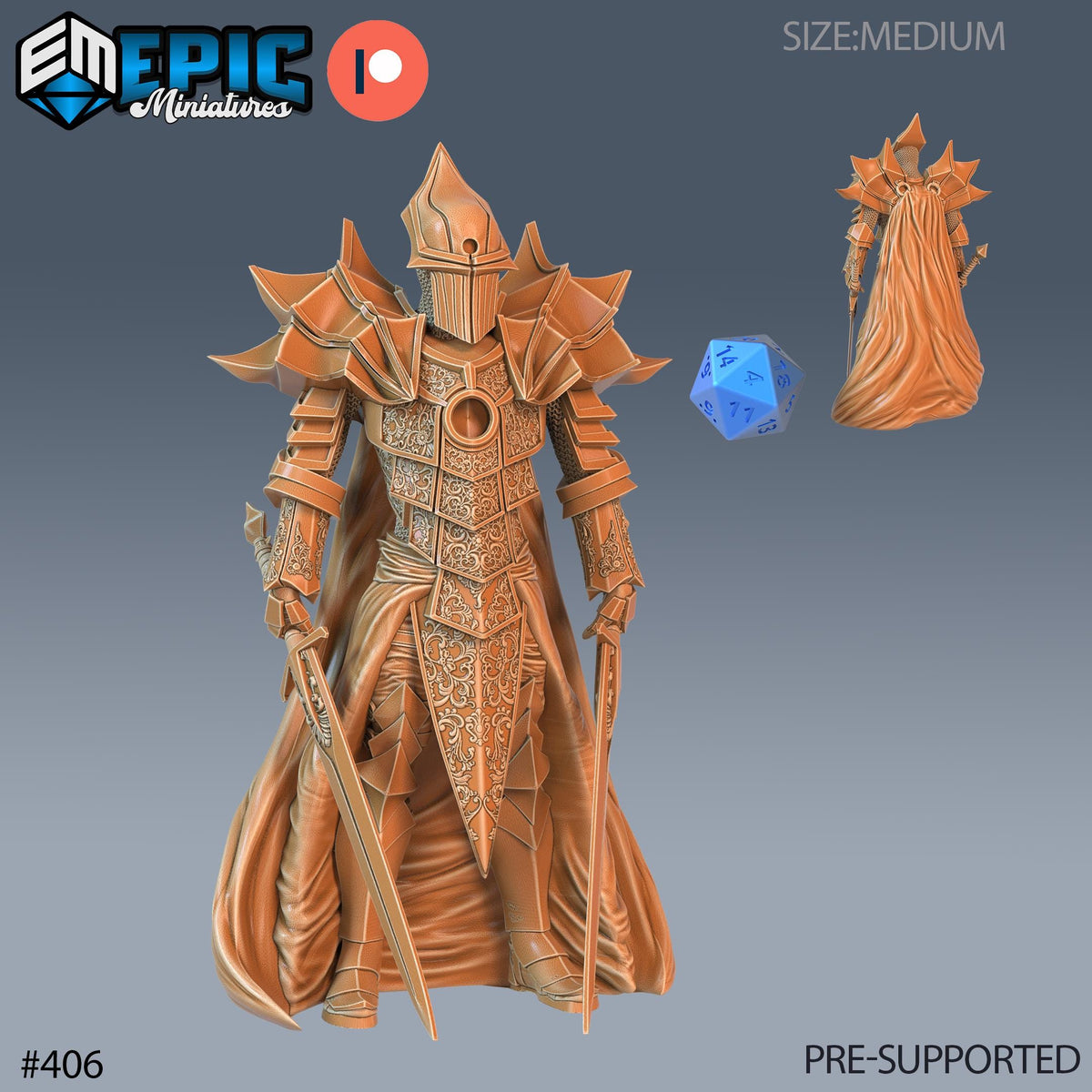 Dark Knight Set of 3 DND Minis | Last Rebellion Collection | TTRPG | Waterdeep Exandria Tiamat Curse Strahd Armor Option #406 front DND miniature  16k resin