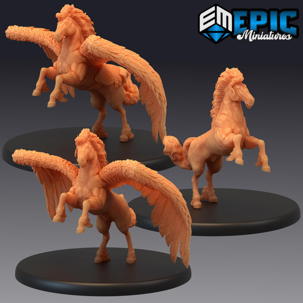 Pegasus Set of 3 DND Minis | Last Rebellion Collection | TTRPG | Waterdeep Exandria Tiamat Curse Strahd DND miniatures group photo