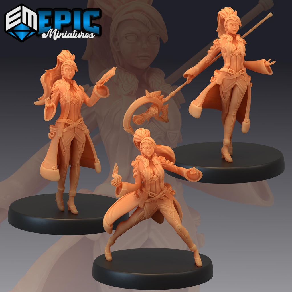 Sorcerer's Apprentice Set of 3 DND Minis | Last Rebellion Collection | TTRPG | Waterdeep Exandria Tiamat Curse Strahd Female Magic DND miniatures group photo