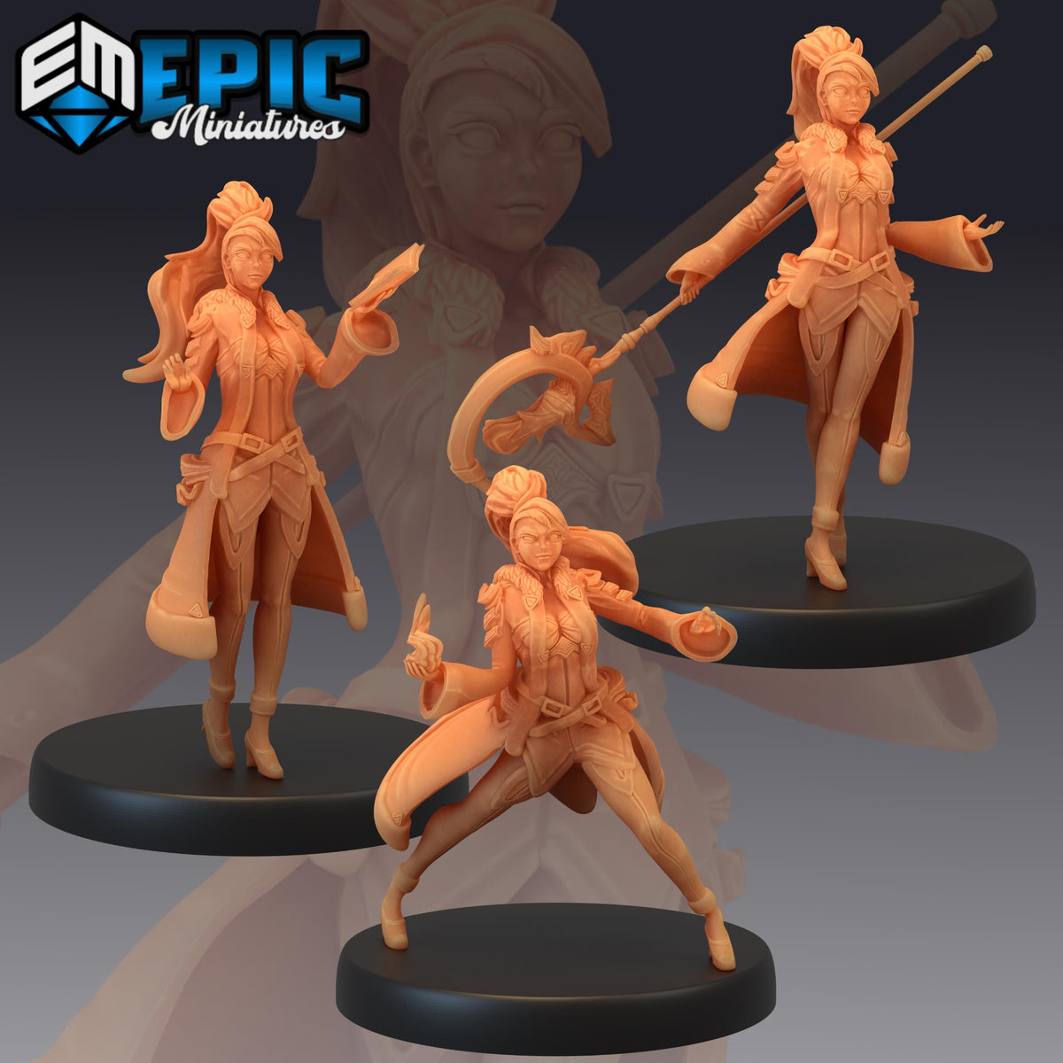 Sorcerer's Apprentice Set of 3 DND Minis | Last Rebellion Collection | TTRPG | Waterdeep Exandria Tiamat Curse Strahd Female Magic DND miniatures group photo