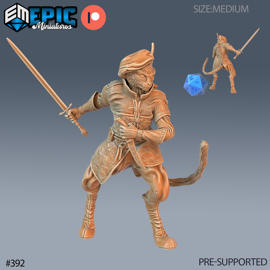 Tabaxi Black Cat Set of 3 DND Minis | Last Rebellion Collection | TTRPG | Waterdeep Exandria Tiamat Curse Strahd Catfolk Option #392 front DND miniature  16k resin