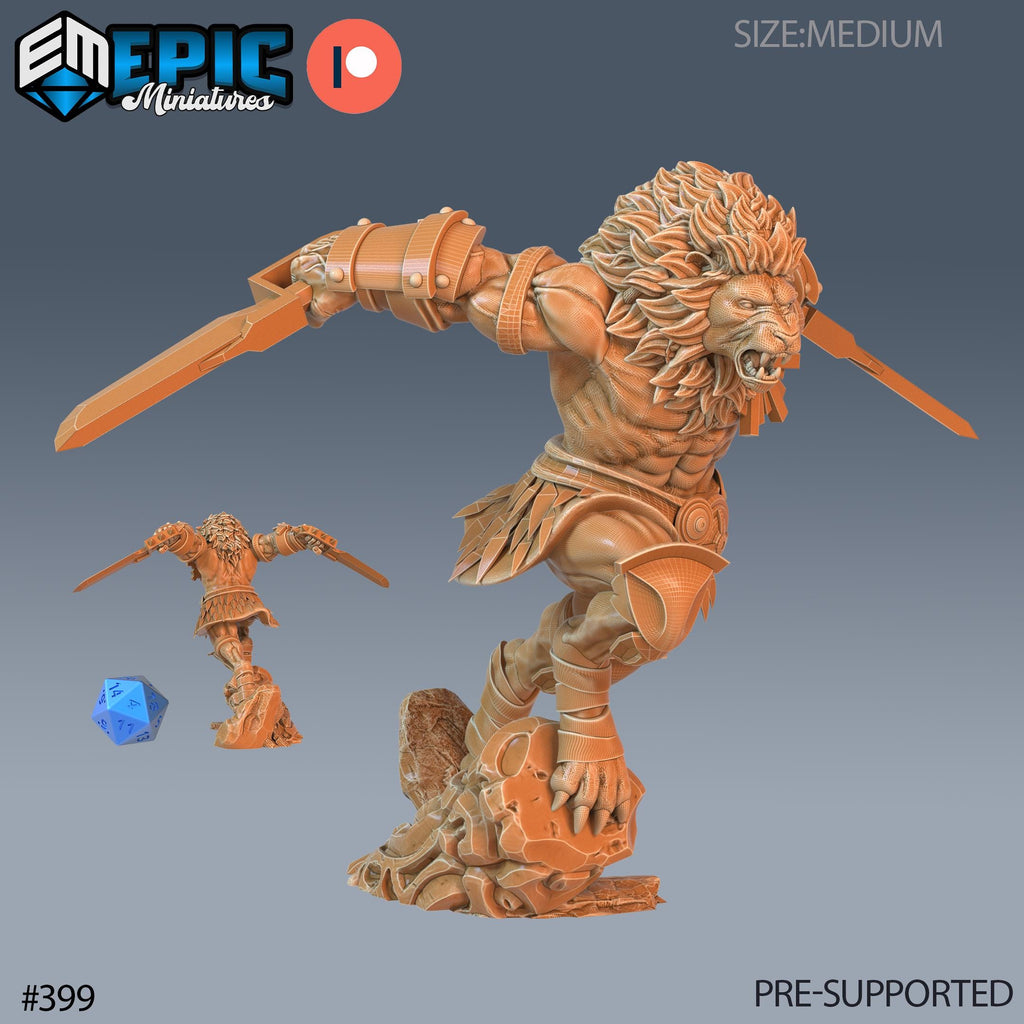 Tabaxi Lion Warrior Set of 3 DND Minis | Last Rebellion Collection | TTRPG | Waterdeep Exandria Tiamat Curse Strahd Catfolk Option #399 front DND miniature  16k resin