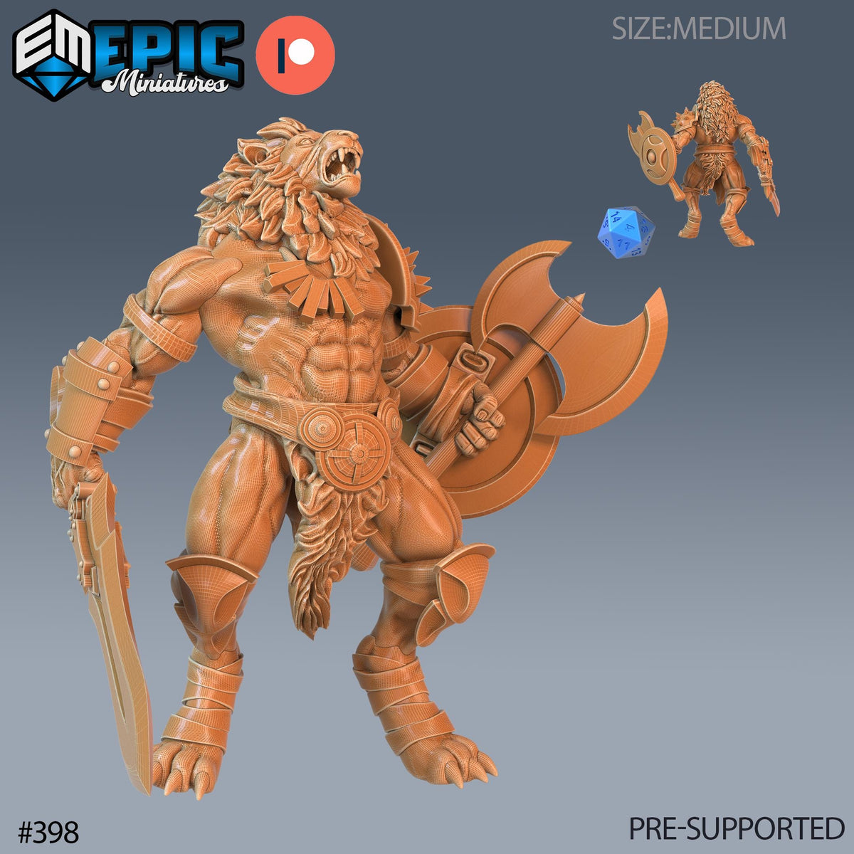 Tabaxi Lion Warrior Set of 3 DND Minis | Last Rebellion Collection | TTRPG | Waterdeep Exandria Tiamat Curse Strahd Catfolk Option #398 front DND miniature  16k resin
