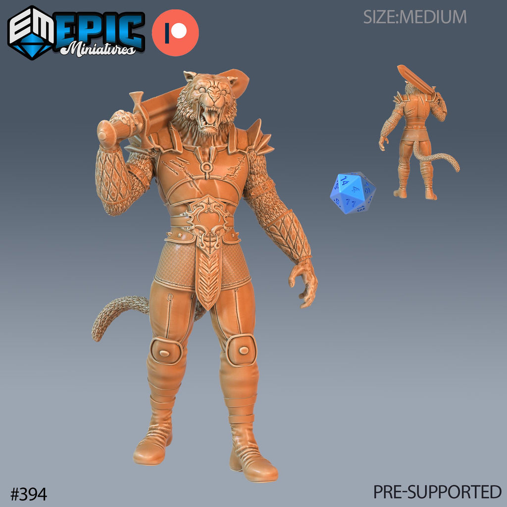 Tabaxi Tiger General Set of 3 DND Minis | Last Rebellion Collection | TTRPG | Waterdeep Exandria Tiamat Curse Strahd Catfolk Option #394 front DND miniature  16k resin