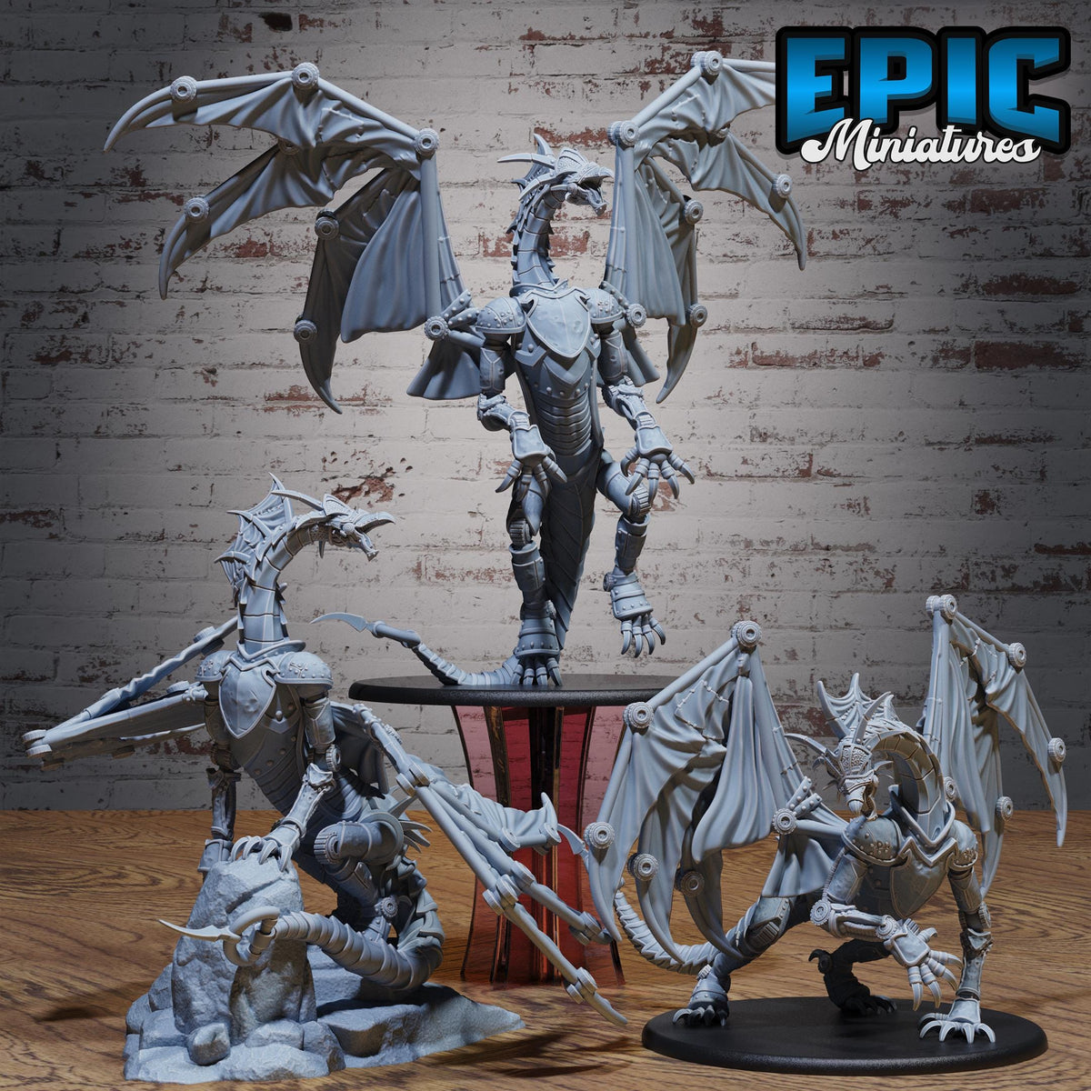 Dragon Construct Set of 3 DND miniatures group photo Mechanus Clockwork