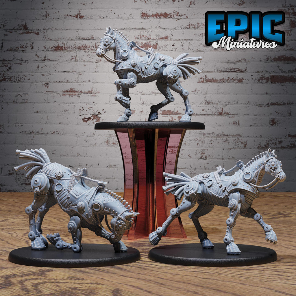 Horse Construct Set of 3 DND miniatures group photo Mechanus Clockwork