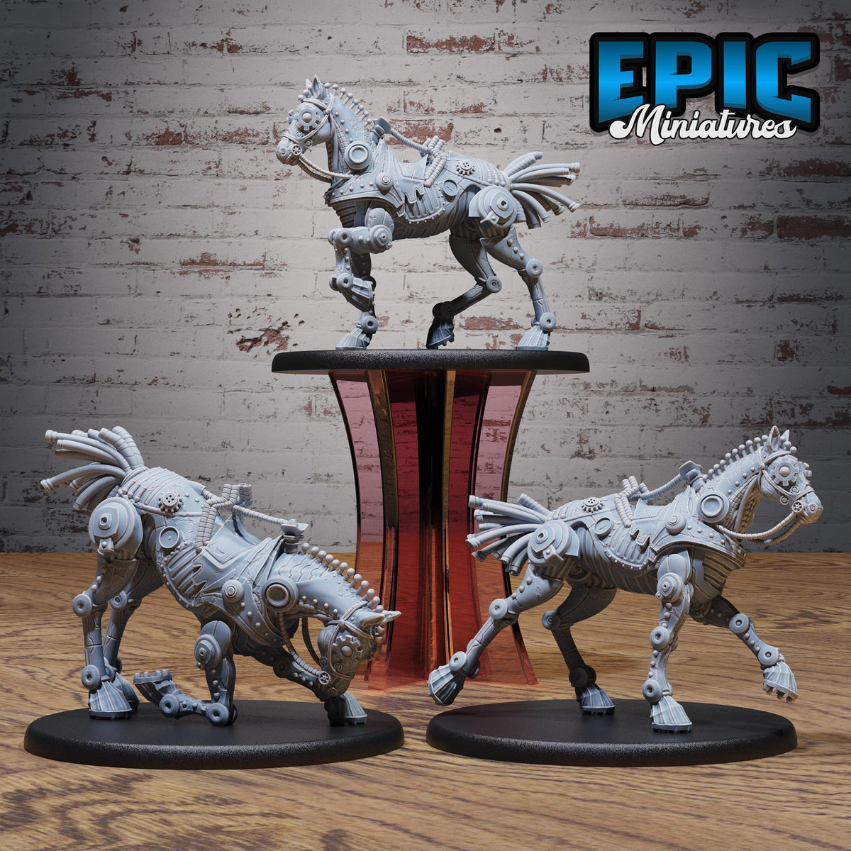 Horse Construct Set of 3 DND miniatures group photo Mechanus Clockwork