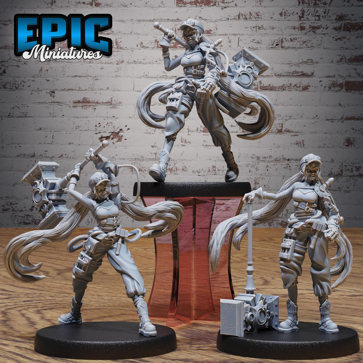 Tinkerer Bethy Set of 3 DND miniatures group photo Mechanus Clockwork