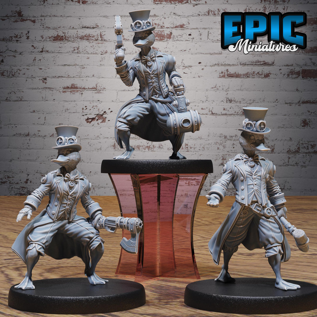 Sir Gooselot Set of 3 DND miniatures group photo Mechanus Clockwork