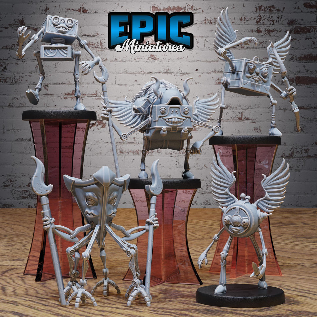 Monodrone Duodrone Tridrone Quadrone Adventurer Set of 5 DND miniatures group photo Mechanus Clockwork