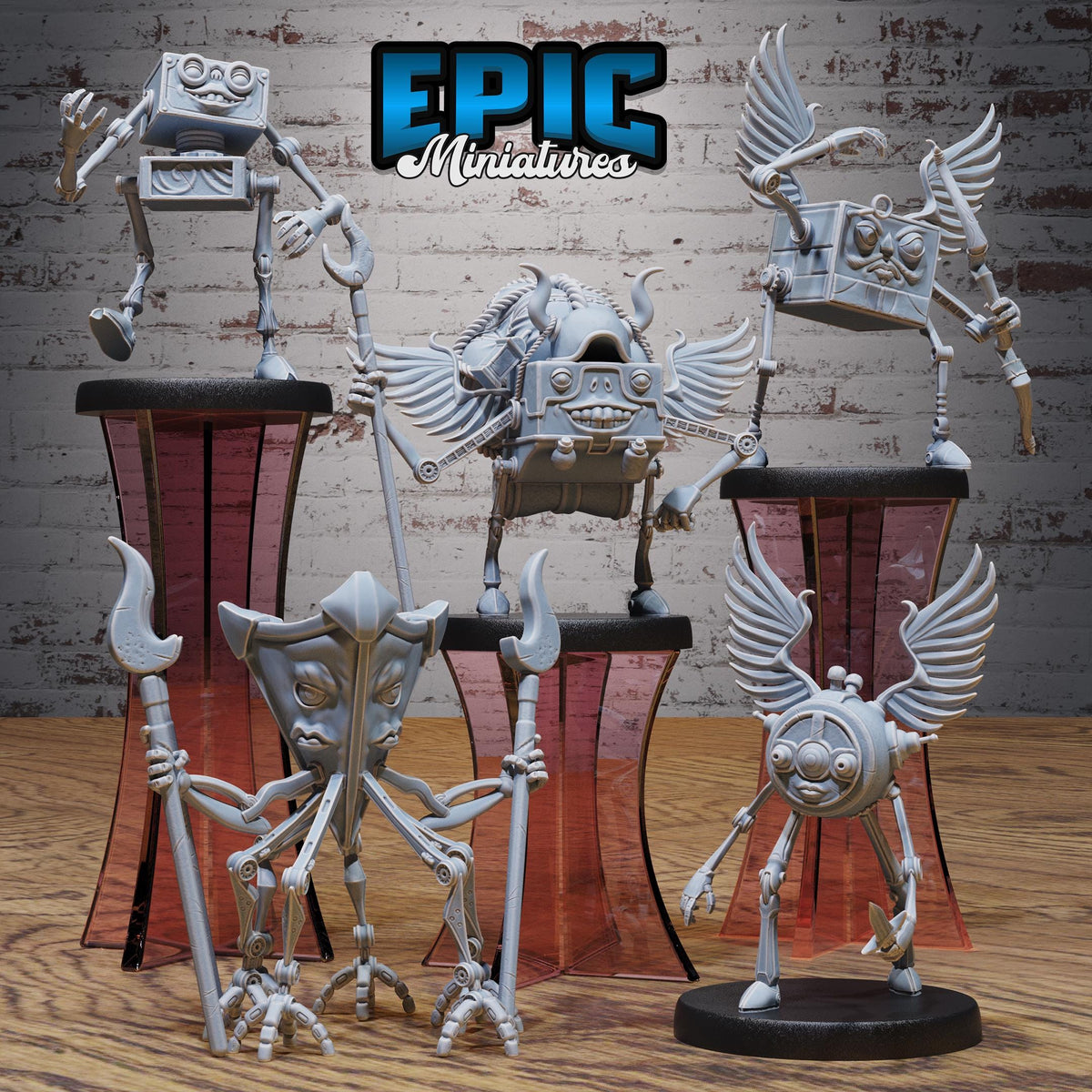 Monodrone Duodrone Tridrone Quadrone Adventurer Set of 5 DND miniatures group photo Mechanus Clockwork