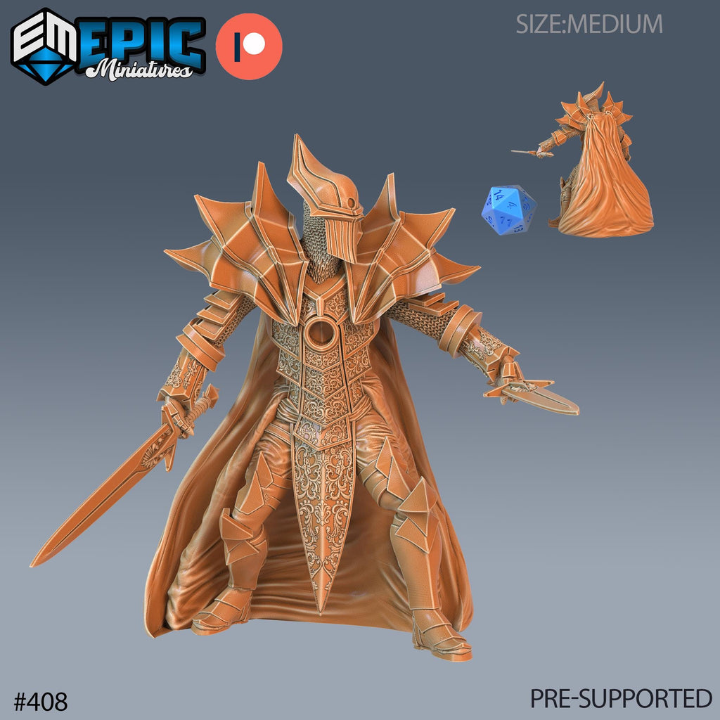 Dark Knight Set of 3 DND Minis | Last Rebellion Collection | TTRPG | Waterdeep Exandria Tiamat Curse Strahd Armor Option #408 front DND miniature  16k resin