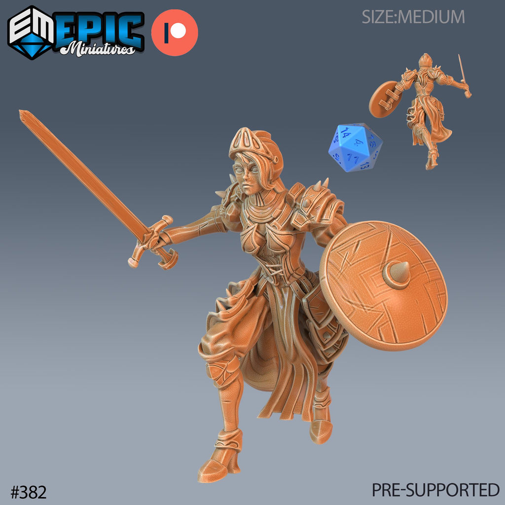 Queen's Knight Set of 3 DND Minis | Last Rebellion Collection | TTRPG | Waterdeep Exandria Tiamat Curse Strahd Female Option #382 front DND miniature  16k resin
