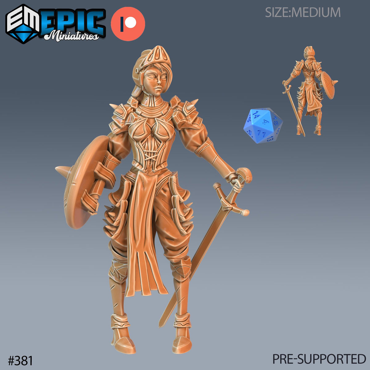 Queen's Knight Set of 3 DND Minis | Last Rebellion Collection | TTRPG | Waterdeep Exandria Tiamat Curse Strahd Female Option #381 front DND miniature  16k resin