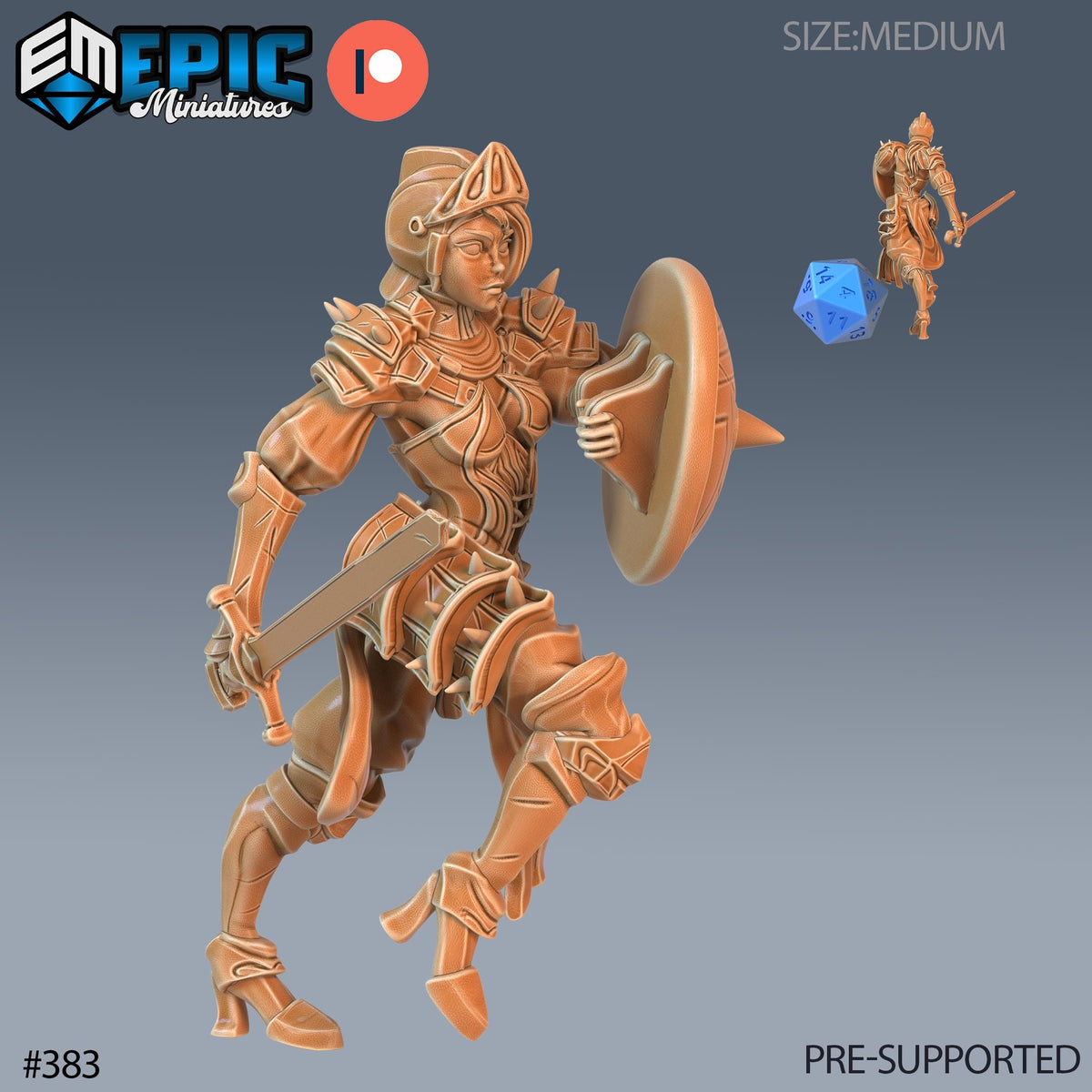 Queen's Knight Set of 3 DND Minis | Last Rebellion Collection | TTRPG | Waterdeep Exandria Tiamat Curse Strahd Female Option #383 front DND miniature  16k resin