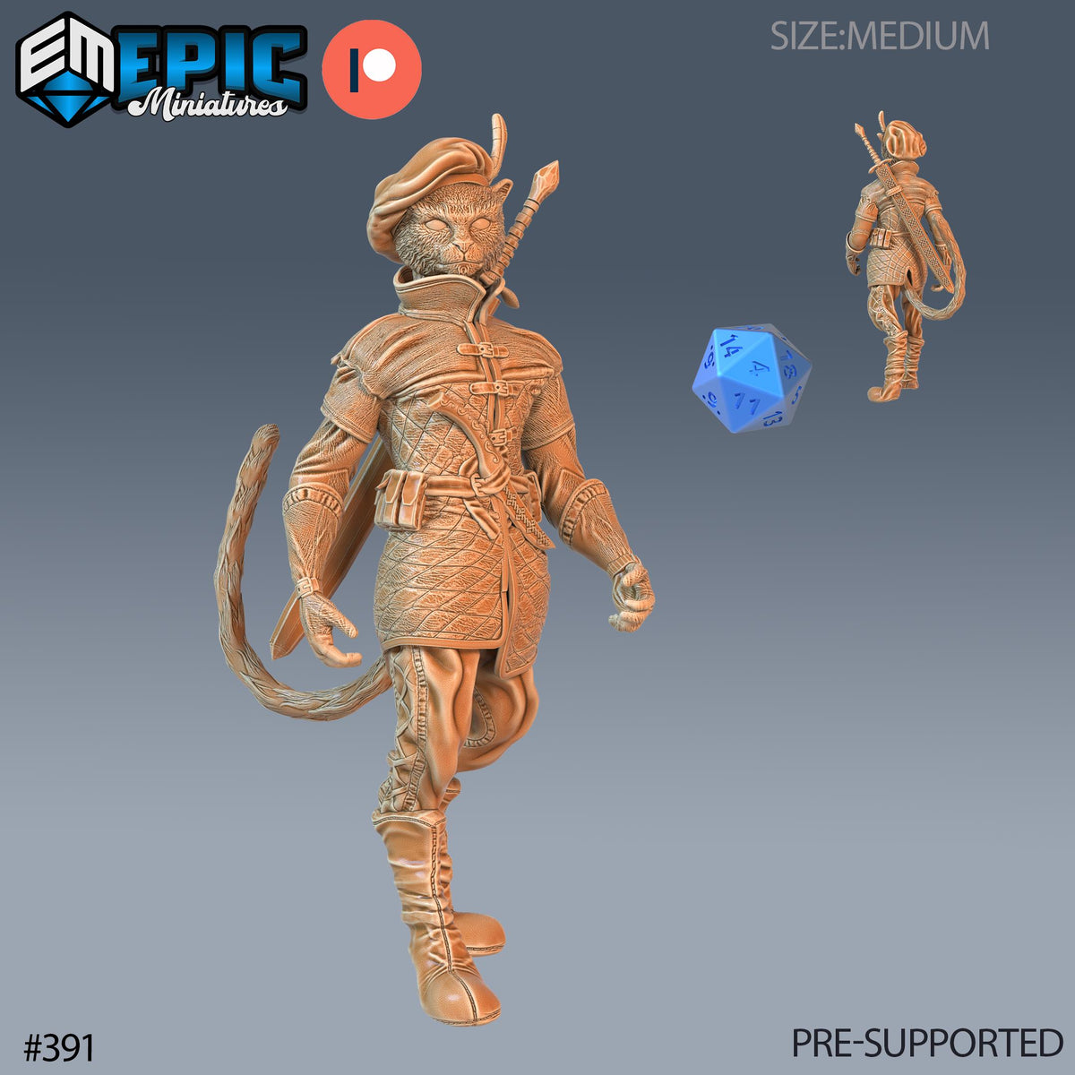 Tabaxi Black Cat Set of 3 DND Minis | Last Rebellion Collection | TTRPG | Waterdeep Exandria Tiamat Curse Strahd Catfolk Option #391 front DND miniature  16k resin