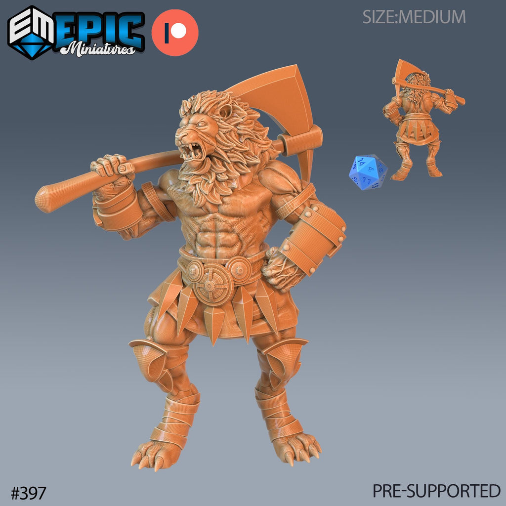 Tabaxi Lion Warrior Set of 3 DND Minis | Last Rebellion Collection | TTRPG | Waterdeep Exandria Tiamat Curse Strahd Catfolk Option #397 front DND miniature  16k resin