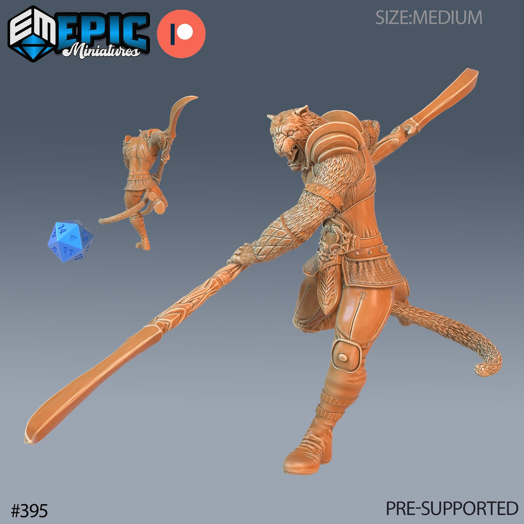 Tabaxi Tiger General Set of 3 DND Minis | Last Rebellion Collection | TTRPG | Waterdeep Exandria Tiamat Curse Strahd Catfolk Option #395 front DND miniature  16k resin
