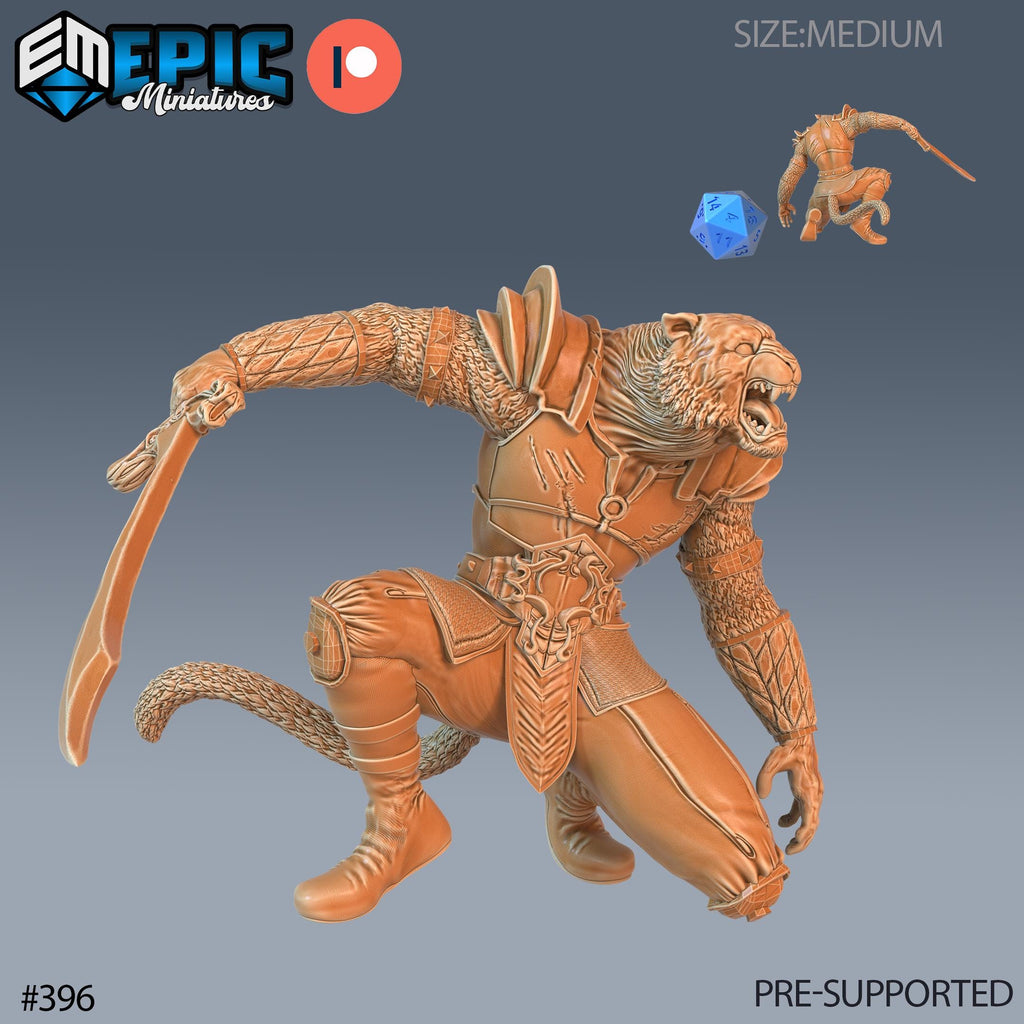 Tabaxi Tiger General Set of 3 DND Minis | Last Rebellion Collection | TTRPG | Waterdeep Exandria Tiamat Curse Strahd Catfolk Option #396 front DND miniature  16k resin