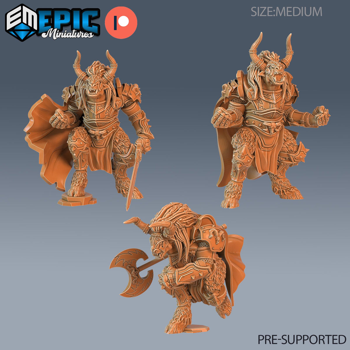 Wooly Minotaur Paladin Set of 3 DND miniatures group photo Ancient Cold