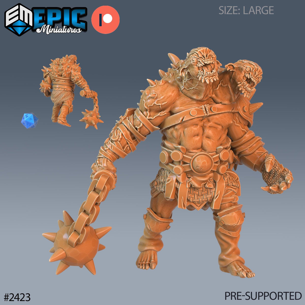 Ettin Beast Option #2423 front DND miniature Ancient Cold 16k resin